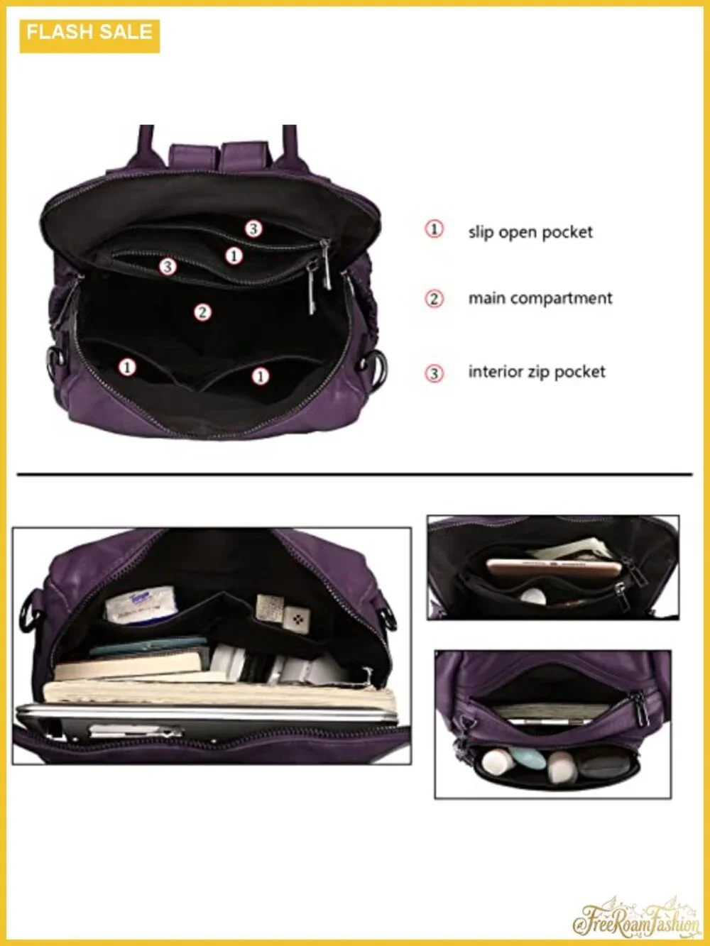 Vegan Leather Travel Backpack Purse with Tassel, 10 Pockets, for Women